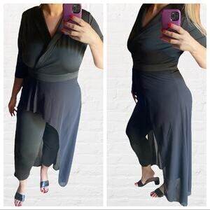 Black jumpsuit with sheer skirt overlay